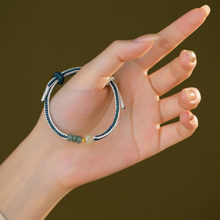 Braccialetto in corda intrecciata con perline di giada Hetian in argento sterling 925 Buddha Stones