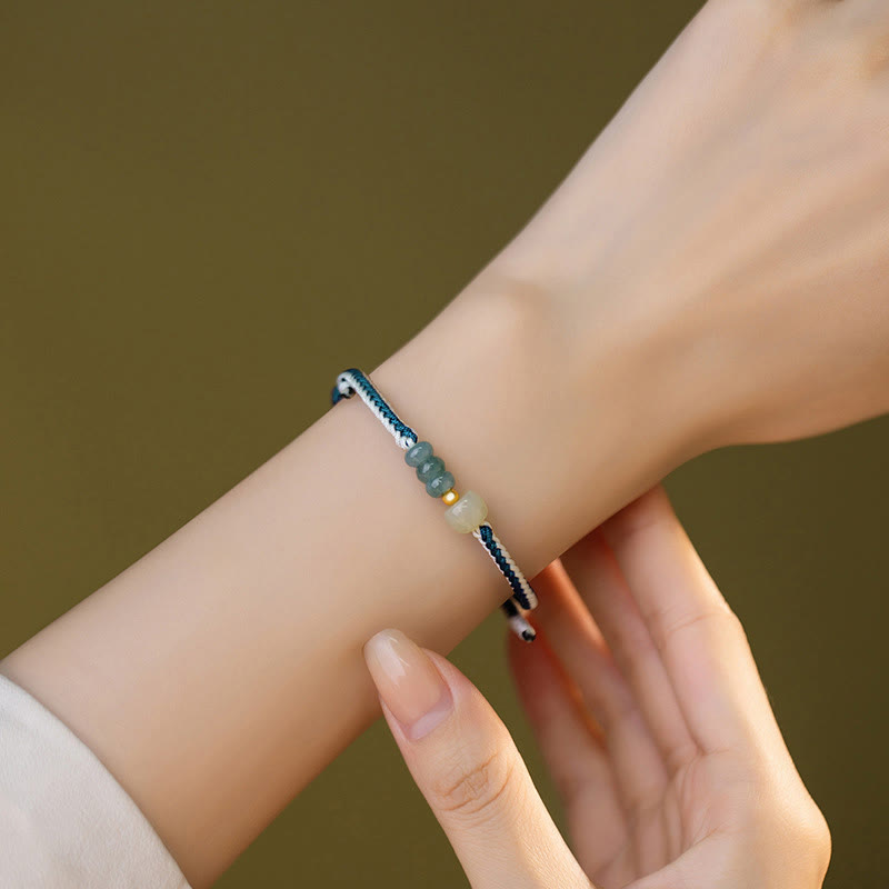 Braccialetto in corda intrecciata con perline di giada Hetian in argento sterling 925 Buddha Stones