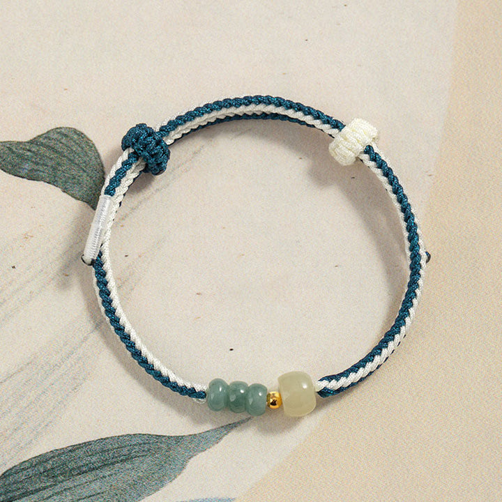 Braccialetto in corda intrecciata con perline di giada Hetian in argento sterling 925 Buddha Stones