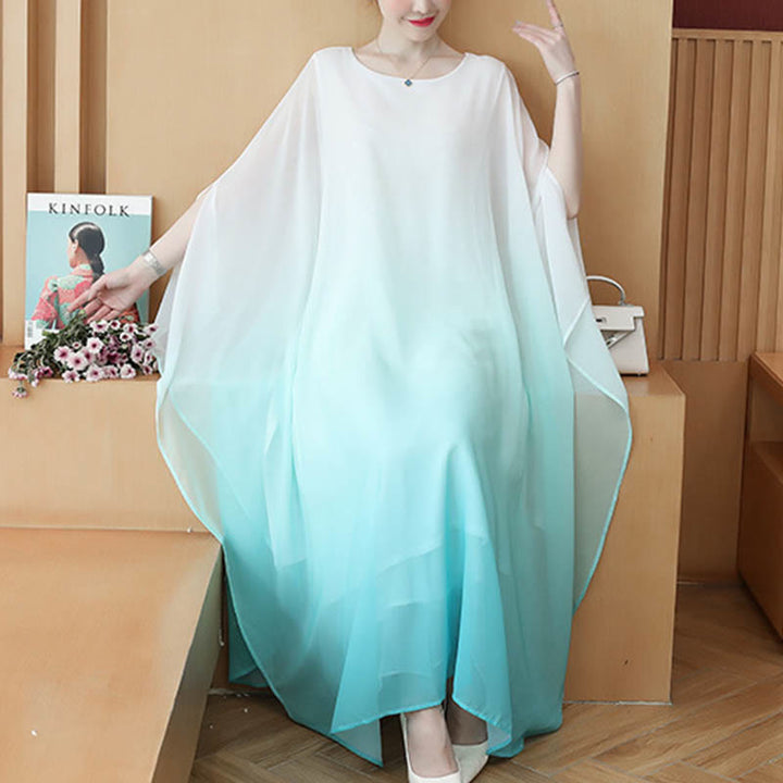 Abito midi in chiffon a mezza manica con sfumature di colore, per meditazione e pratica zen, Buddha Stones
