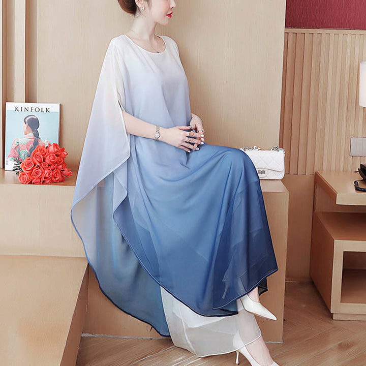 Abito midi in chiffon a mezza manica con sfumature di colore, per meditazione e pratica zen, Buddha Stones