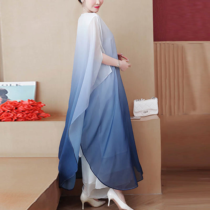 Abito midi in chiffon a mezza manica con sfumature di colore, per meditazione e pratica zen, Buddha Stones