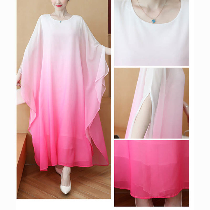 Abito midi in chiffon a mezza manica con sfumature di colore, per meditazione e pratica zen, Buddha Stones