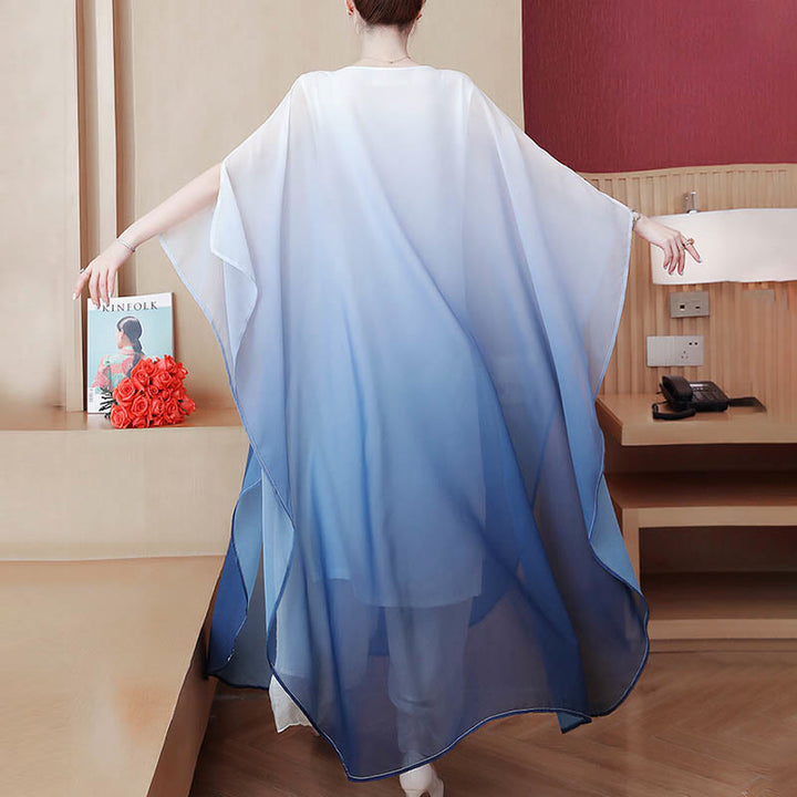 Abito midi in chiffon a mezza manica con sfumature di colore, per meditazione e pratica zen, Buddha Stones
