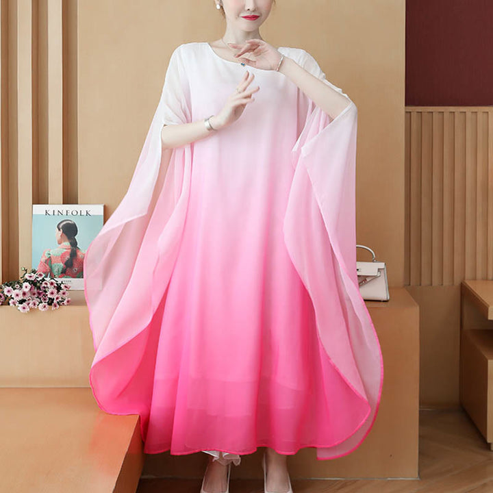Abito midi in chiffon a mezza manica con sfumature di colore, per meditazione e pratica zen, Buddha Stones