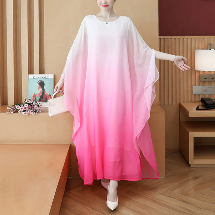 Abito midi in chiffon a mezza manica con sfumature di colore, per meditazione e pratica zen, Buddha Stones