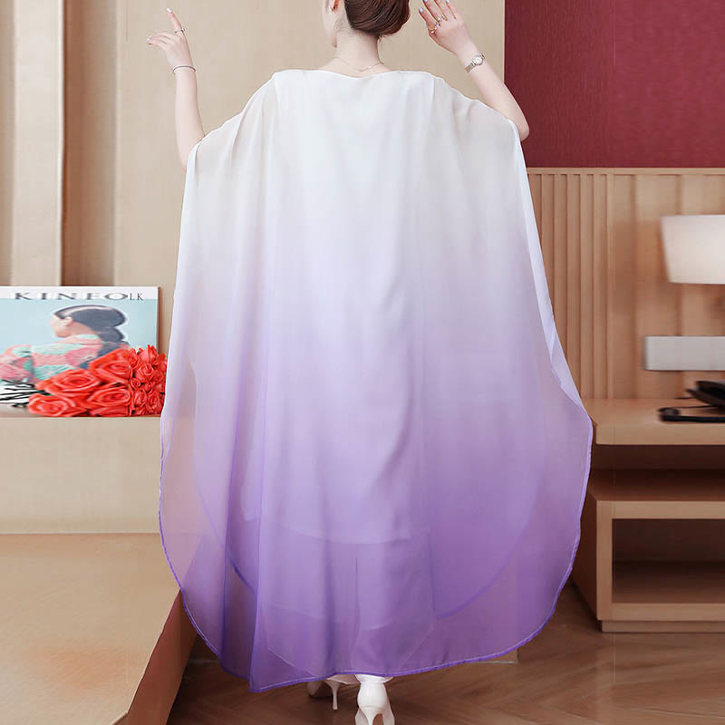 Abito midi in chiffon a mezza manica con sfumature di colore, per meditazione e pratica zen, Buddha Stones