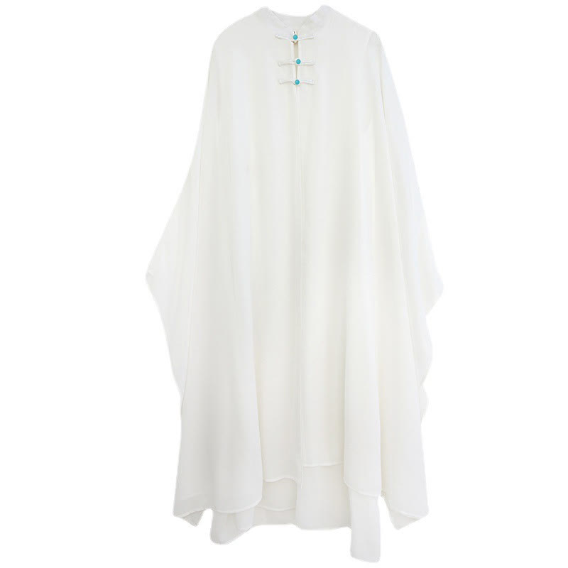 Buddha Stones 2 pezzi Frog-Bottone Manica lunga Midi Dress Pantaloni gamba larga Chiffon Zen Set da donna