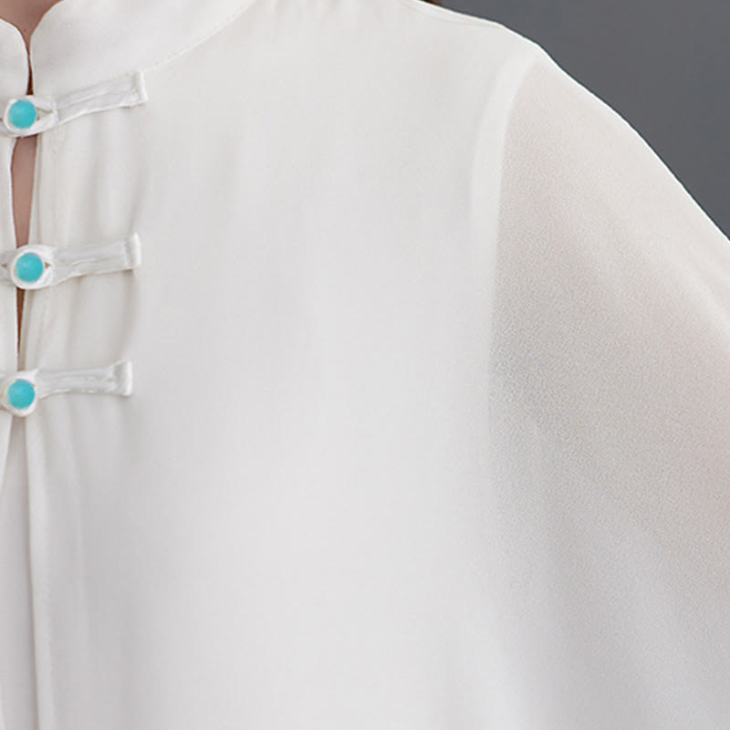 Buddha Stones 2 pezzi Frog-Bottone Manica lunga Midi Dress Pantaloni gamba larga Chiffon Zen Set da donna - image 10