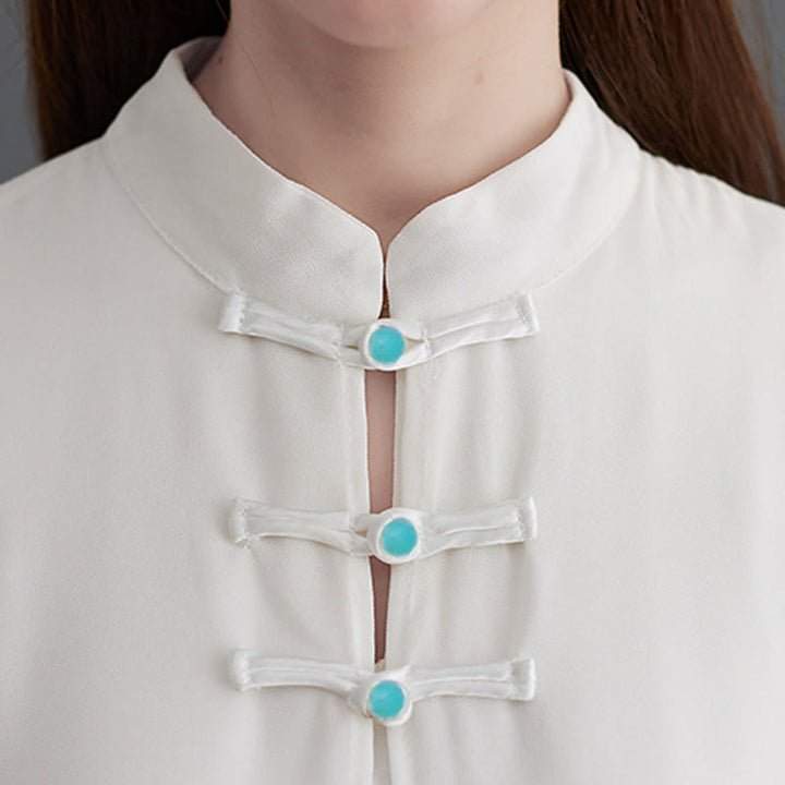 Buddha Stones 2 pezzi Frog-Bottone Manica lunga Midi Dress Pantaloni gamba larga Chiffon Zen Set da donna - image 9