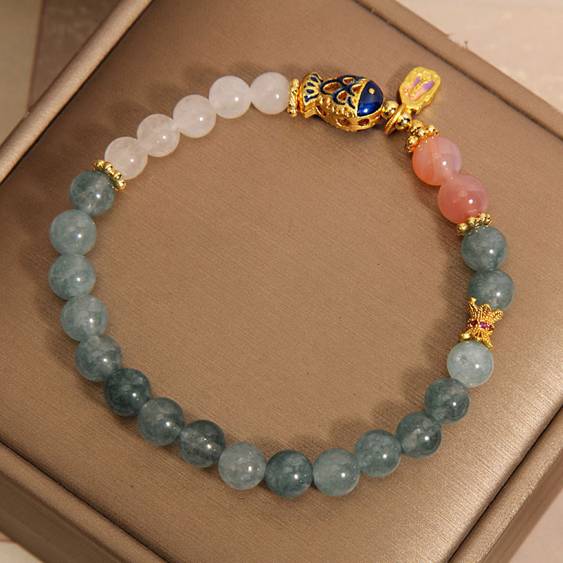 Buddha Stones Giada Yanyuan Agata Giada bianca Pesce Koi Scrittura Ciondolo Braccialetto della fortuna