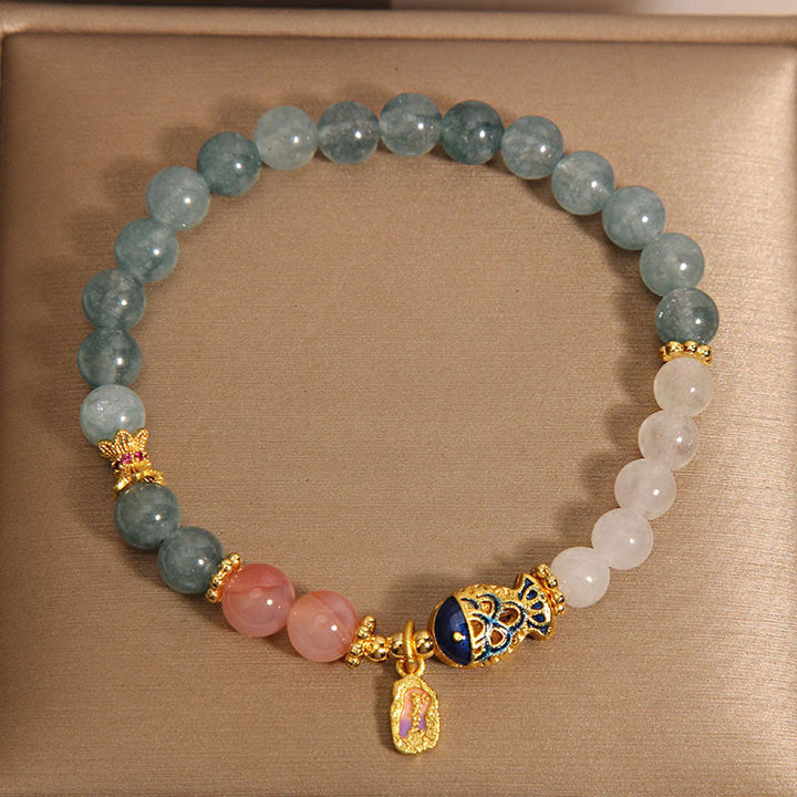 Buddha Stones Giada Yanyuan Agata Giada bianca Pesce Koi Scrittura Ciondolo Braccialetto della fortuna