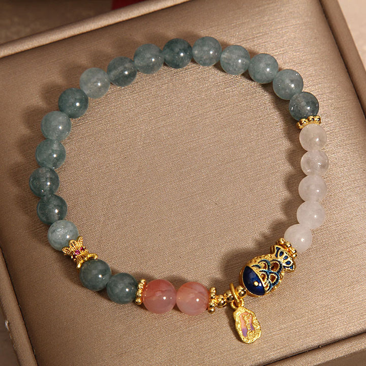 Buddha Stones Giada Yanyuan Agata Giada bianca Pesce Koi Scrittura Ciondolo Braccialetto della fortuna