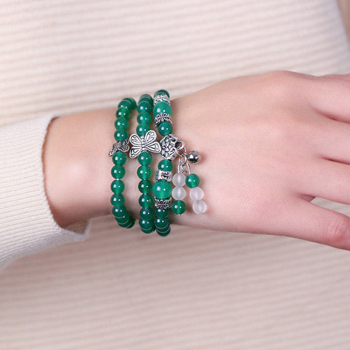 Braccialetto di supporto a farfalla in agata verde naturale Buddha Stones