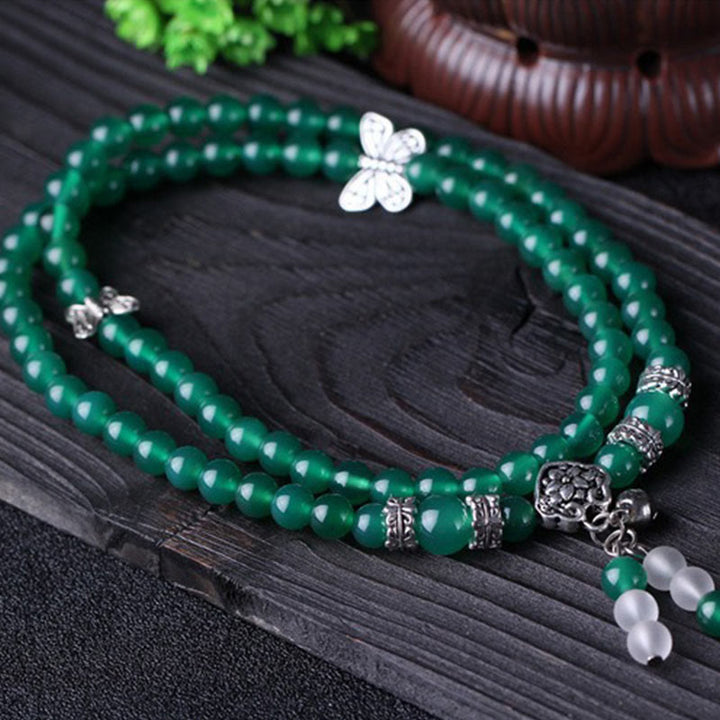 Braccialetto di supporto a farfalla in agata verde naturale Buddha Stones