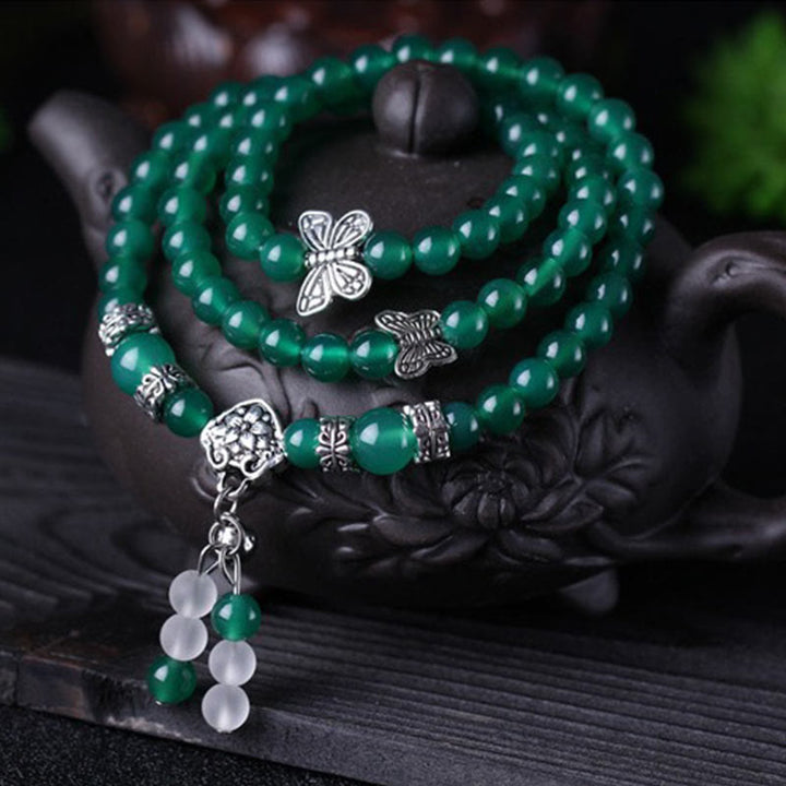 Braccialetto di supporto a farfalla in agata verde naturale Buddha Stones