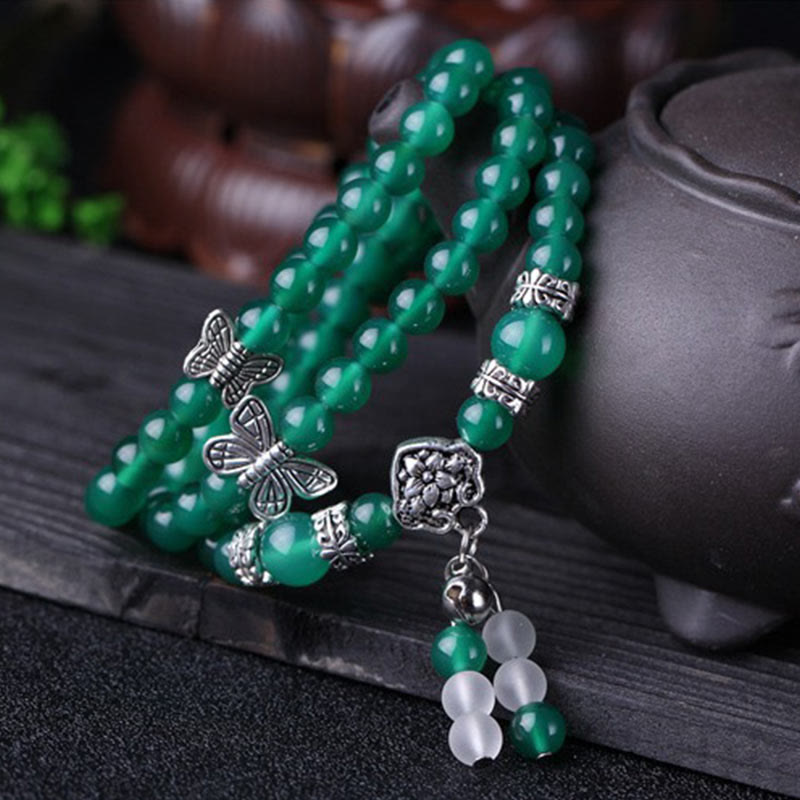 Braccialetto di supporto a farfalla in agata verde naturale Buddha Stones