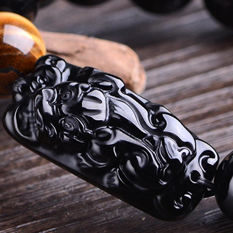 Braccialetto Buddha Stones in ossidiana nera naturale PiXiu Tiger's Eye Strength
