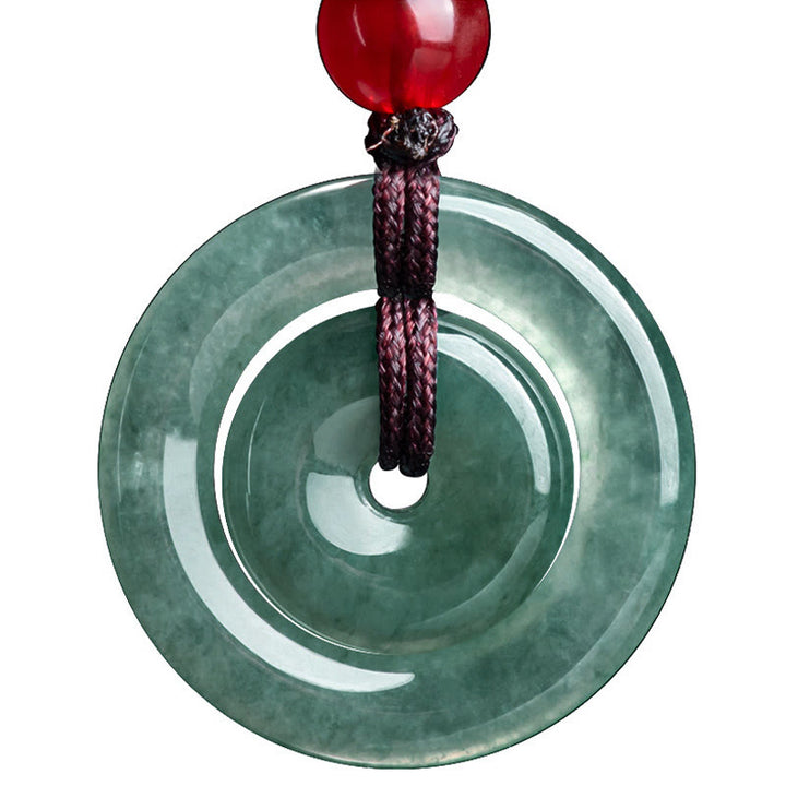 Collana con ciondolo con fibbia della pace doppia in giada verde Buddha Stones Abbondanza