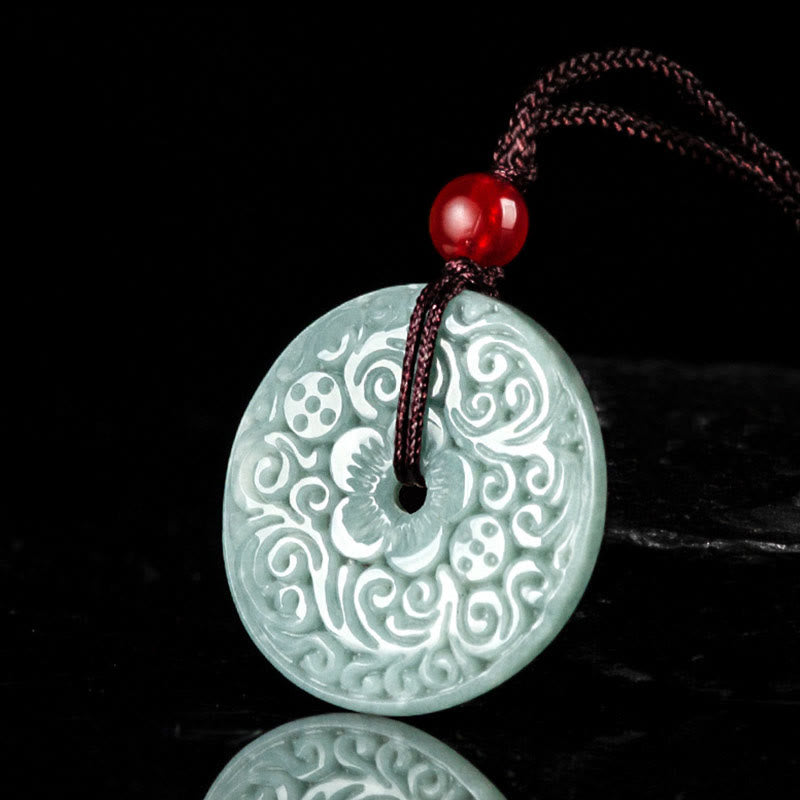 Collana con ciondolo con fibbia della pace intagliata con fiore di giada verde Buddha Stones Abbondanza - image 1