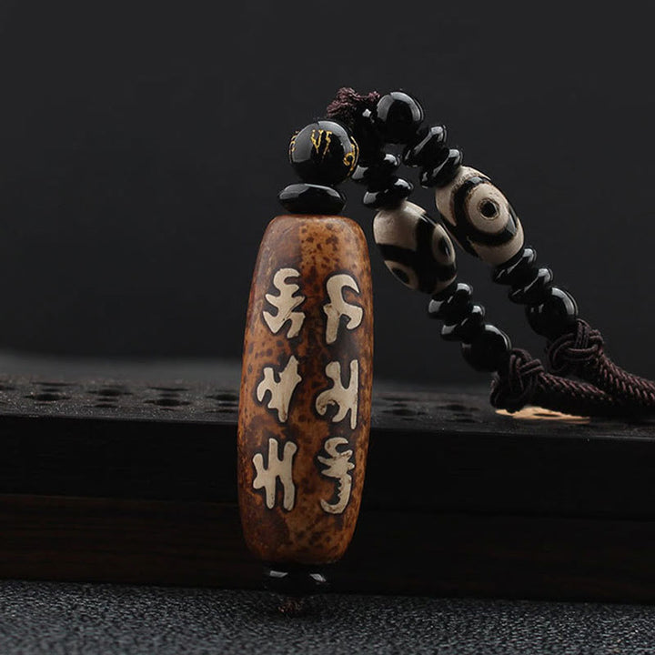 Ciondolo con collana di ricchezza Buddha Stones Tibet Om Mani Padme Hum Dzi con perline Avalokitesvara - Perlina Dzi - image 1