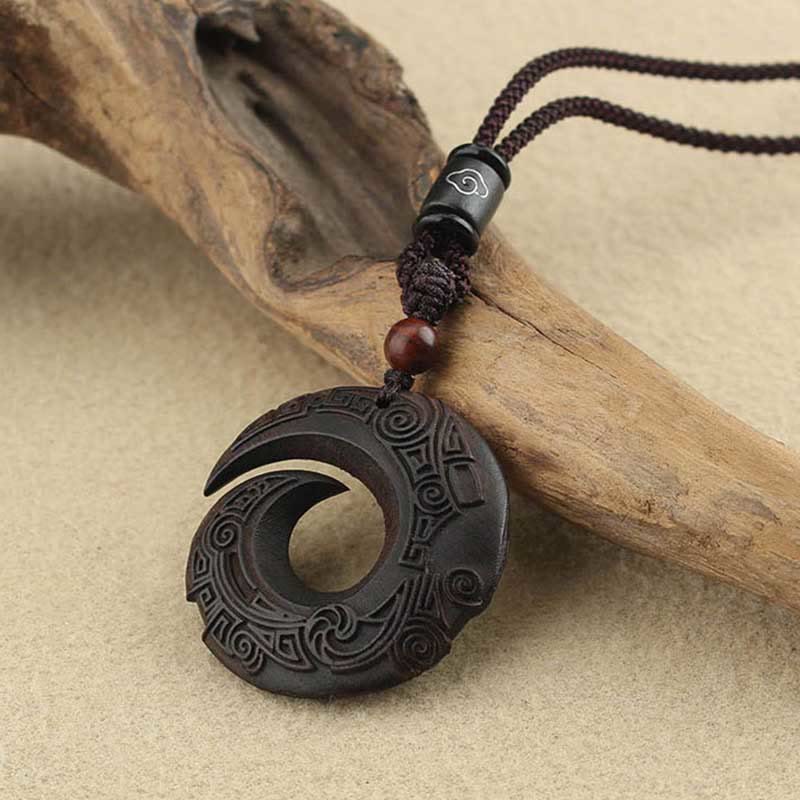 Buddha Stones Legno di ebano Sandalo La fortuna di una persona migliora Modello di design Collana con ciondolo di pace