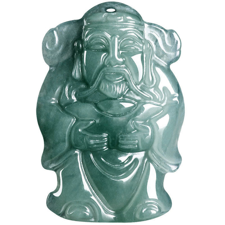 Buddha Stones Natural Green Jade Cinese Dio della Ricchezza Caishen Lingotto Abbondanza Collana Pendente