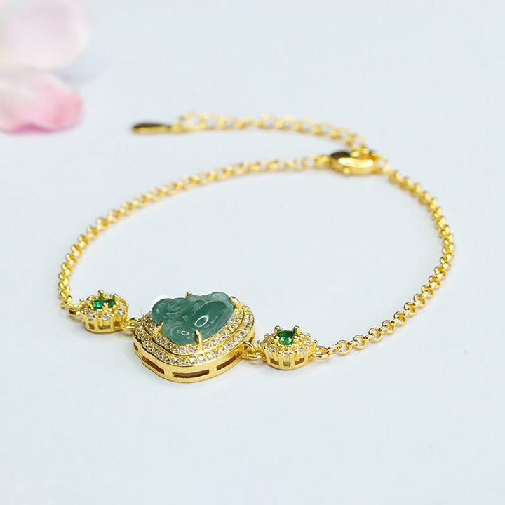 Braccialetto a catena con zirconi verdi e giada Buddha Stones Laughing Buddha