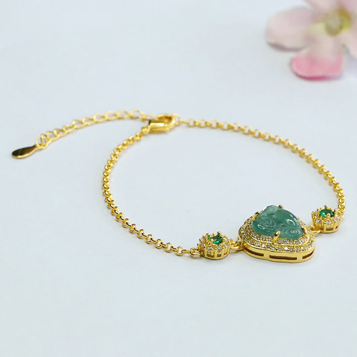 Braccialetto a catena con zirconi verdi e giada Buddha Stones Laughing Buddha