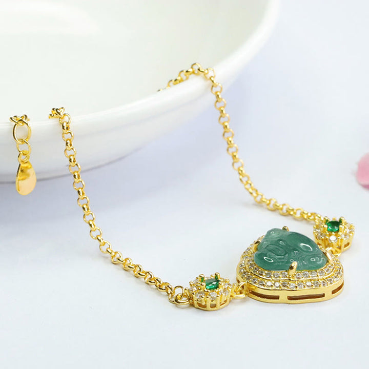 Braccialetto a catena con zirconi verdi e giada Buddha Stones Laughing Buddha