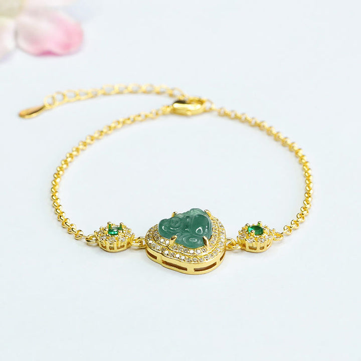 Braccialetto a catena con zirconi verdi e giada Buddha Stones Laughing Buddha