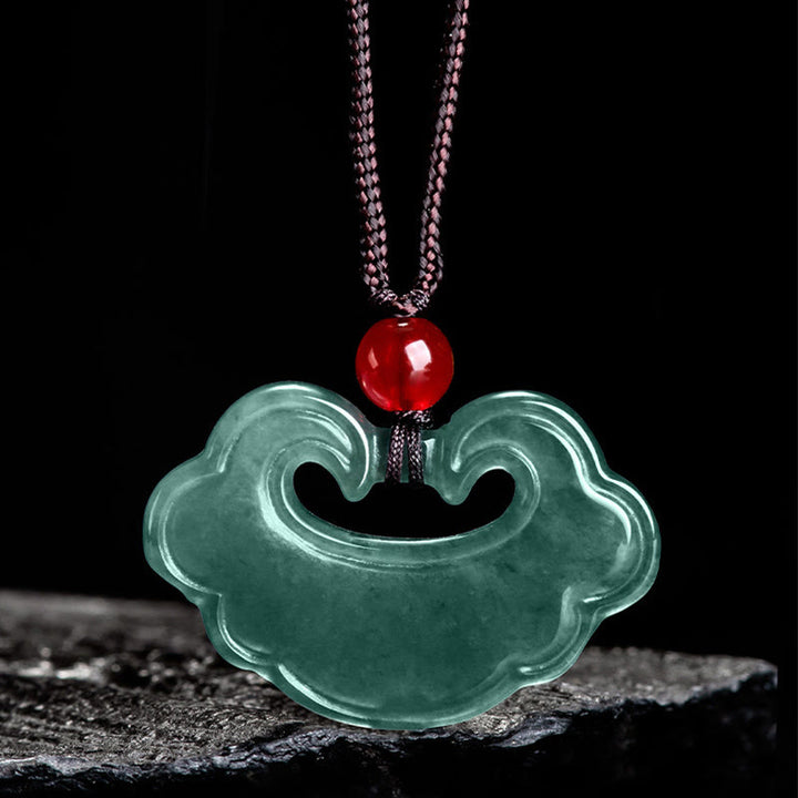 Ciondolo con ciondolo a forma di lucchetto cinese in giada verde naturale Buddha Stones