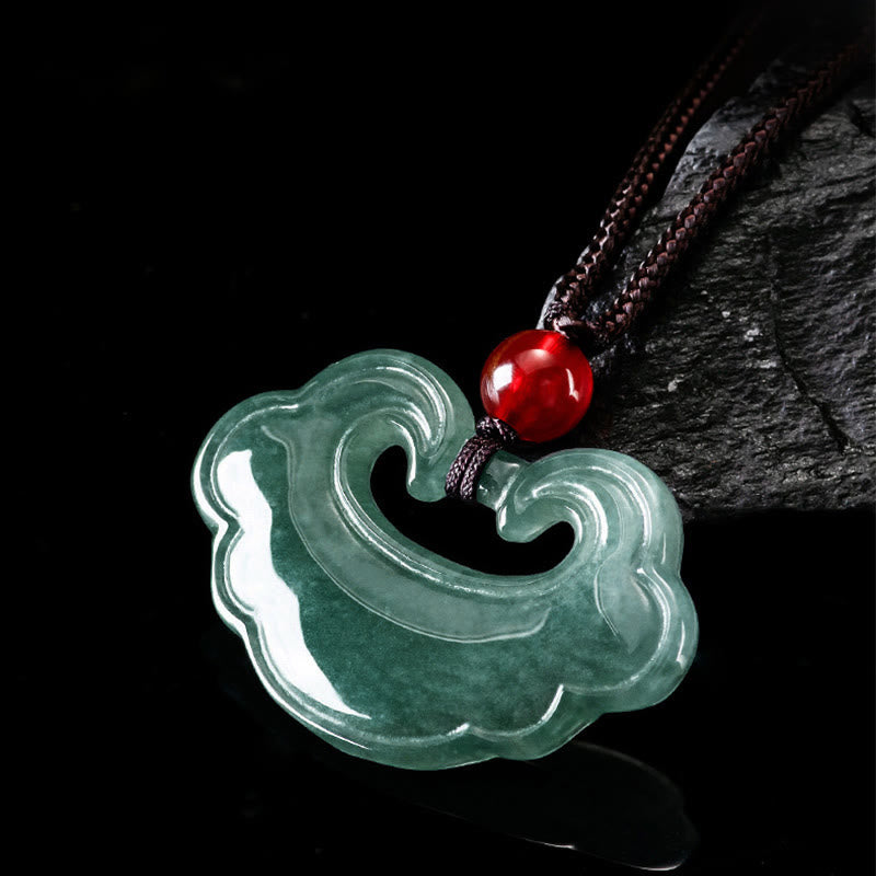 Ciondolo con ciondolo a forma di lucchetto cinese in giada verde naturale Buddha Stones