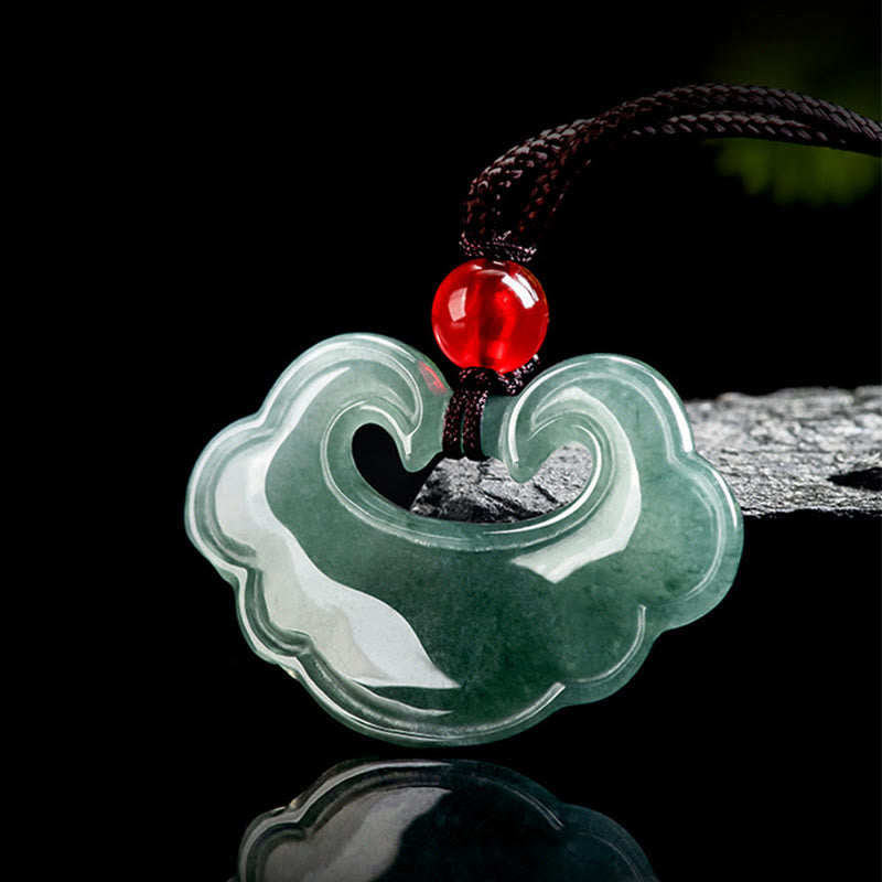 Ciondolo con ciondolo a forma di lucchetto cinese in giada verde naturale Buddha Stones