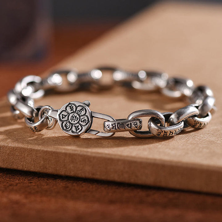 Bracciale Buddha Stones in argento sterling 925 con sei parole vere e saggezza, calma - 21 cm adatto per circonferenza del polso 19-20 cm - image 0