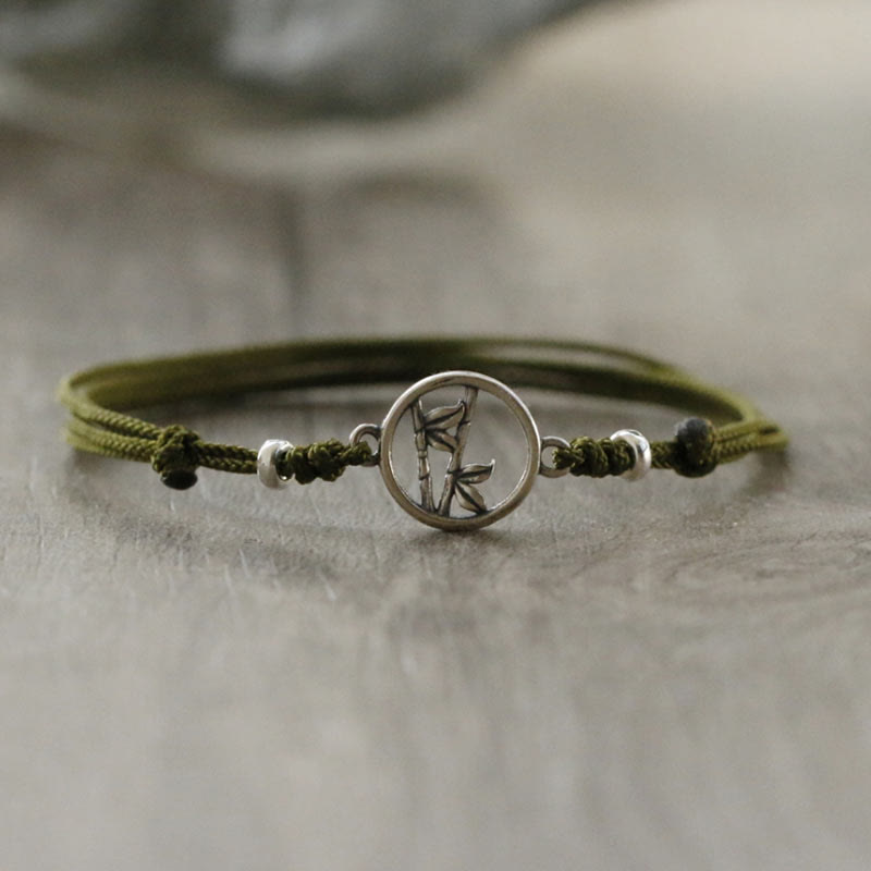 Braccialetto Buddha Stones in argento sterling 925 con corda portafortuna in bambù