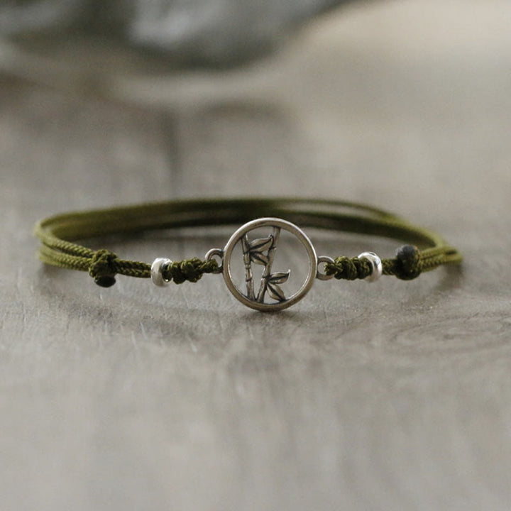 Braccialetto Buddha Stones in argento sterling 925 con corda portafortuna in bambù