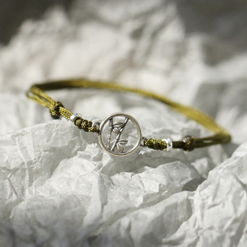 Braccialetto Buddha Stones in argento sterling 925 con corda portafortuna in bambù
