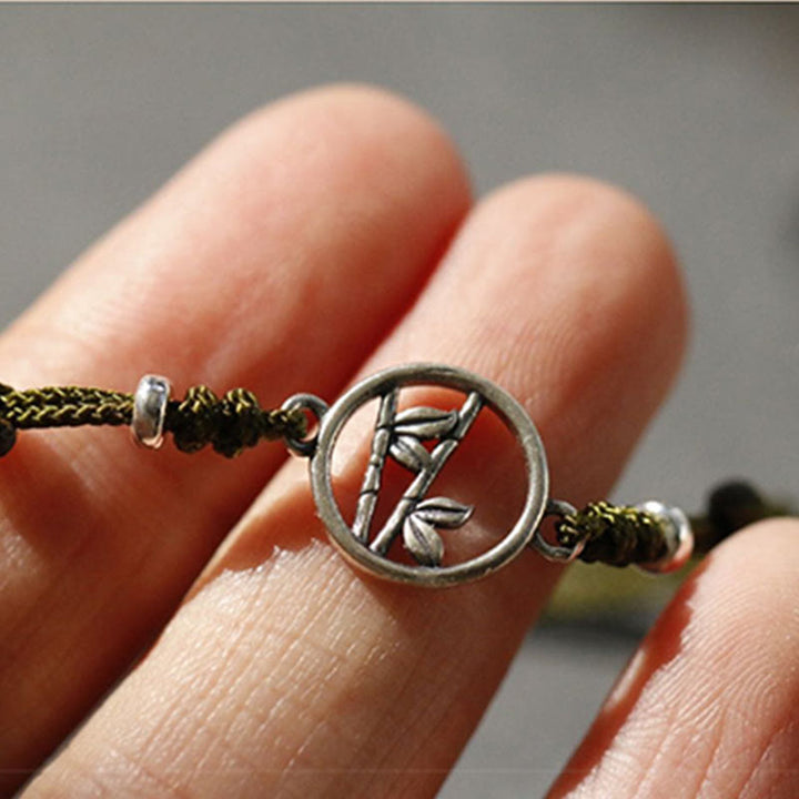 Braccialetto Buddha Stones in argento sterling 925 con corda portafortuna in bambù