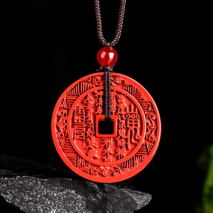 Buddha Stones Cinnabar naturale Fantasmi di montagna Spendere soldi Bagua Design Benedizione Collana Pendente