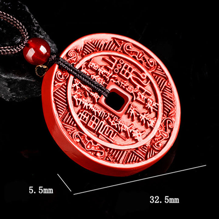 Buddha Stones Cinnabar naturale Fantasmi di montagna Spendere soldi Bagua Design Benedizione Collana Pendente