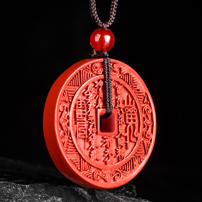Buddha Stones Cinnabar naturale Fantasmi di montagna Spendere soldi Bagua Design Benedizione Collana Pendente