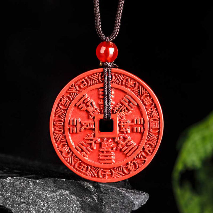 Buddha Stones Cinnabar naturale Fantasmi di montagna Spendere soldi Bagua Design Benedizione Collana Pendente