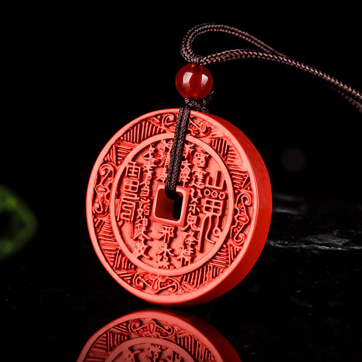 Buddha Stones Cinnabar naturale Fantasmi di montagna Spendere soldi Bagua Design Benedizione Collana Pendente