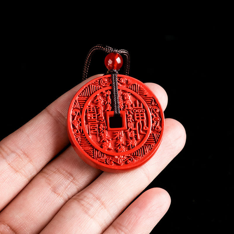 Buddha Stones Cinnabar naturale Fantasmi di montagna Spendere soldi Bagua Design Benedizione Collana Pendente