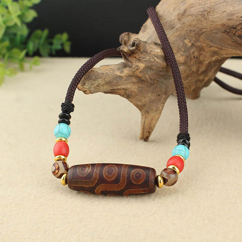 Buddha Stones Tibetano Perlina Dzi a nove occhi Perlina Dzi a tre occhi Corda di protezione Collane Ciondolo