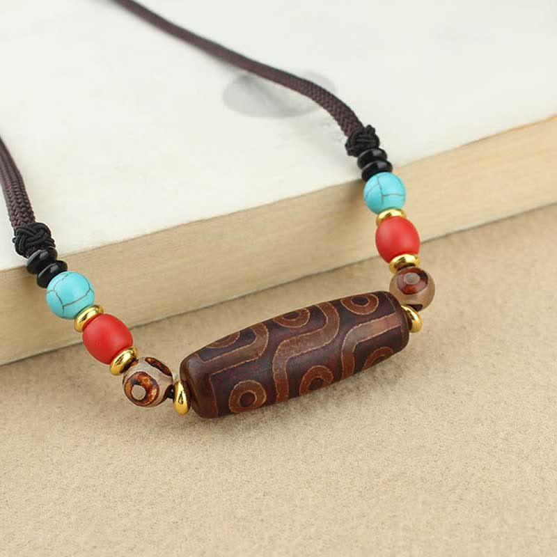 Buddha Stones Tibetano Perlina Dzi a nove occhi Perlina Dzi a tre occhi Corda di protezione Collane Ciondolo