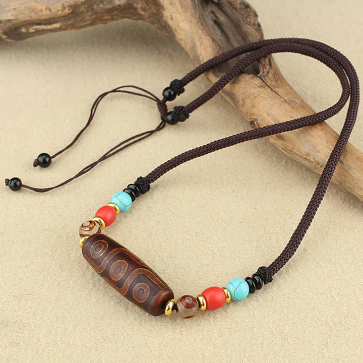Buddha Stones Tibetano Perlina Dzi a nove occhi Perlina Dzi a tre occhi Corda di protezione Collane Ciondolo