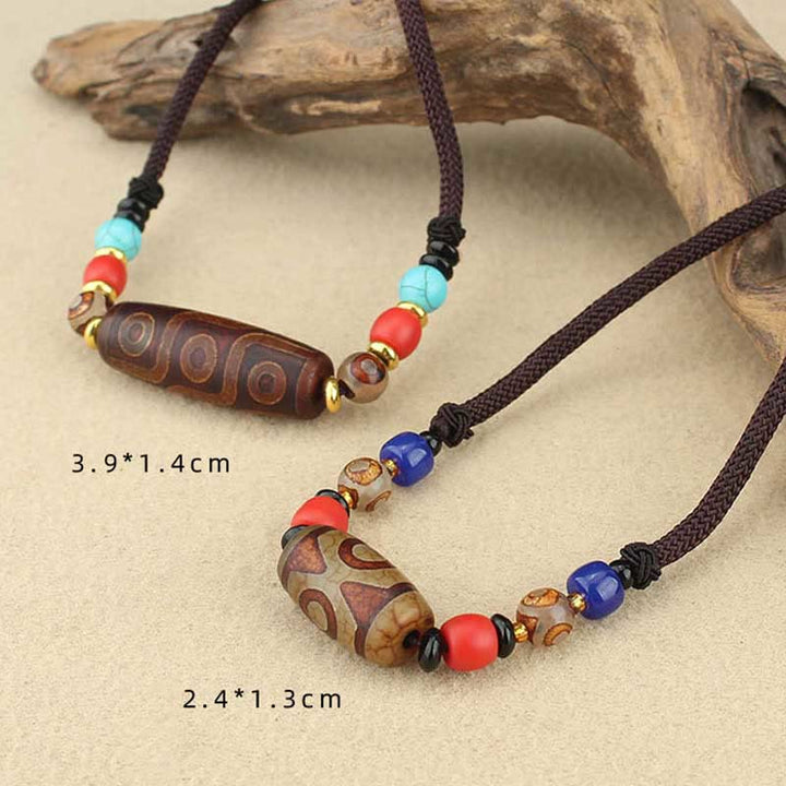 Buddha Stones Tibetano Perlina Dzi a nove occhi Perlina Dzi a tre occhi Corda di protezione Collane Ciondolo