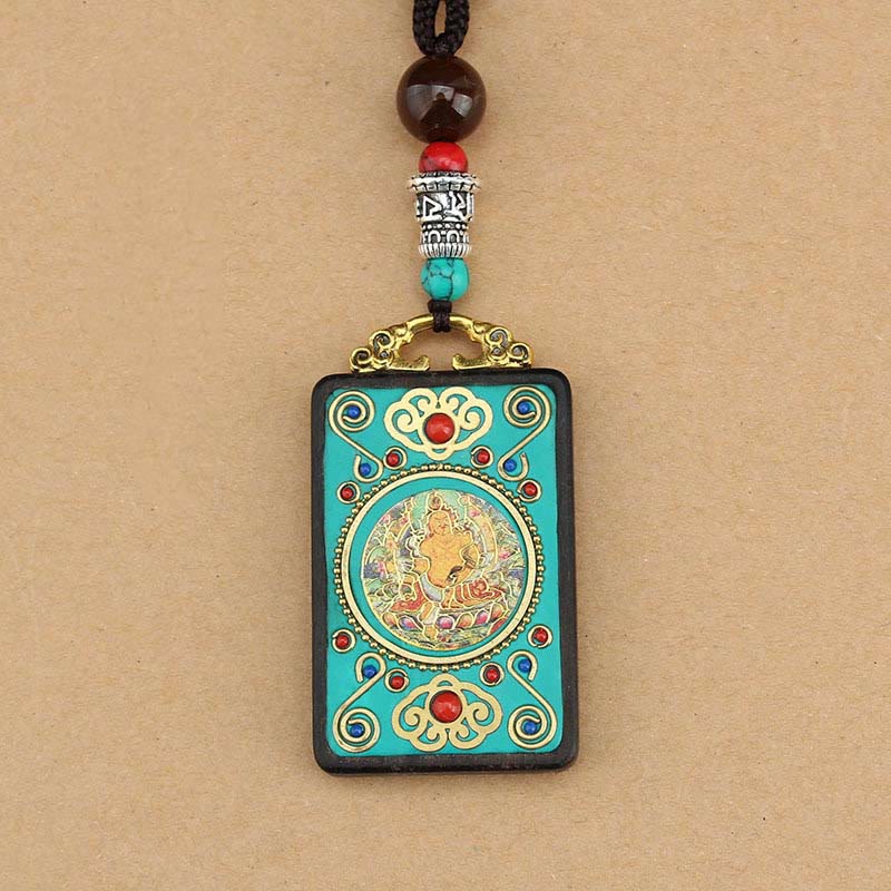 Buddha Stones Tibet Dio della Ricchezza Albero dei Soldi Fenice Dorata Thangka Ebano Collana Pendente della Pace